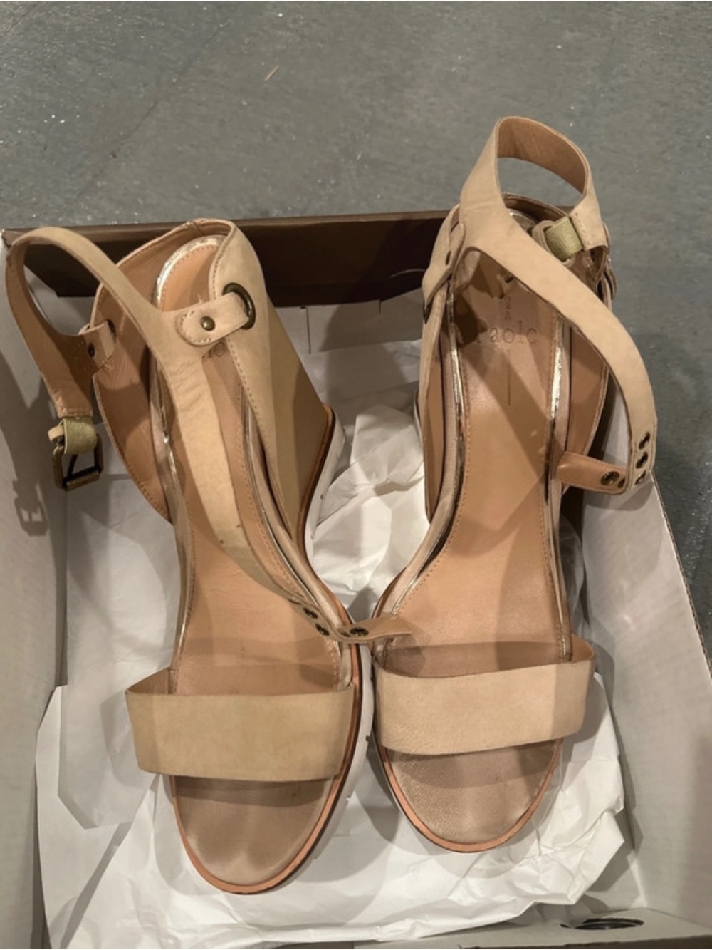 Paolo Beige/Tan Strappy Wedge Sandals
